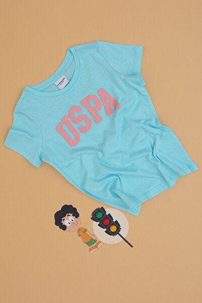 U.S. Polo Assn. Kız Çocuk Aqua Bisiklet Yaka Pamuk Simli Uspa Baskılı Basic T...