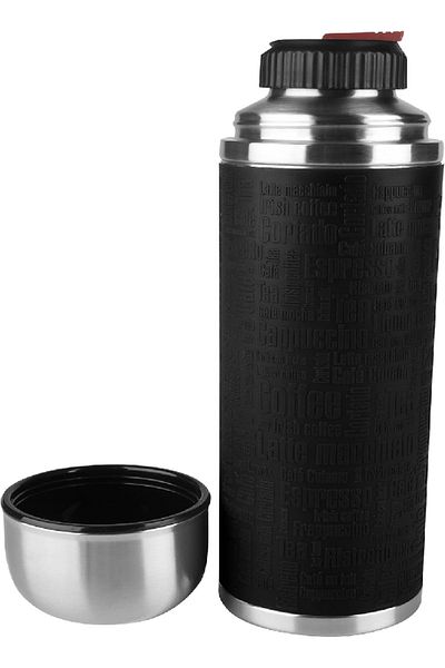 emsa Senator Thermos 1.0L, 100% dicht, Safe Loc, Silikon, 12h heiß/24h kalt, schwarz