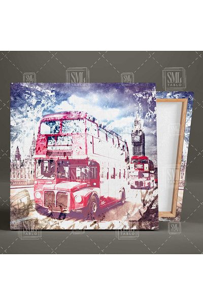 SML TABLO Autobuz roșu și turnul cu ceas Retro London Travel Art City Landscape Square Canvas Painting