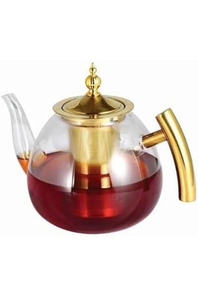 DLC Glass Teapot with Golden Handle and Removable Strainer - 1200ml - Borosilicate Glass