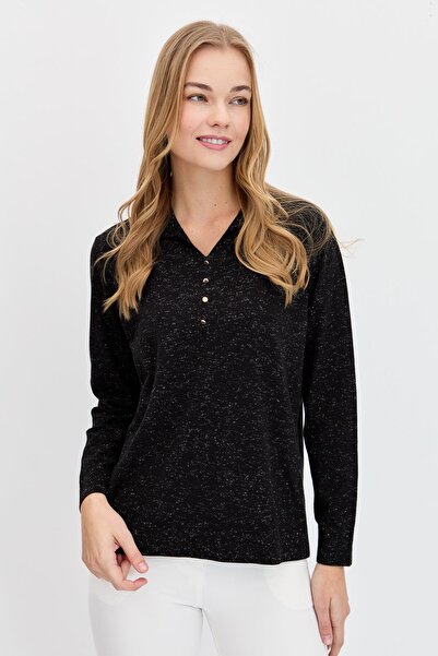 Desen Triko Women's Polo Neck Angelina Basic Blouse Black