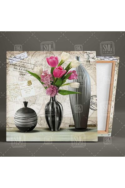 SML TABLO Vază Decorativă Floare Roz Modernă Carte Poștală Pătrată Pictură Pe Pânză