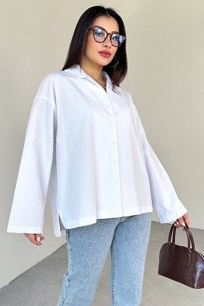 Cappmoda GML-10260 Λευκό Παλτό Πουκάμισο με φαρδιά μανίκια
