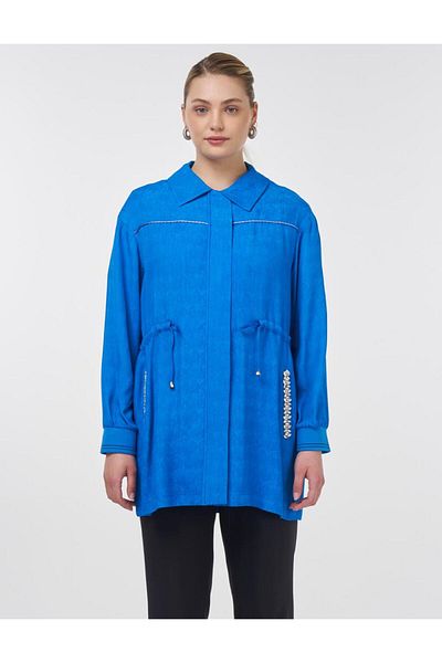 Kayra Jachetă jacquard cu șireturi în talie Albastru cobalt