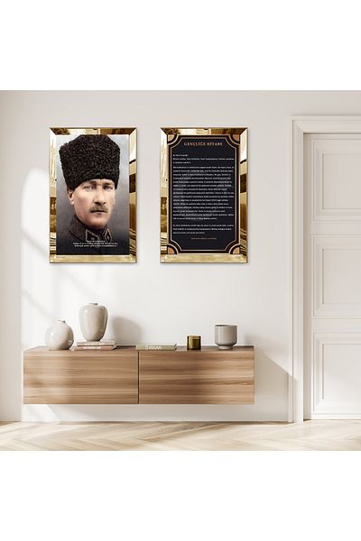 Zevahir Mobilya Dekorasyon ΣΕΤ ΤΡΑΠΕΖΙ ΜΕ ΔΙΠΛΟ MDF ΜΕ ΚΟΡΝΙΖΑ ΠΛΕΞΙΜΙΚΟ ΚΑΘΡΕΦΤΗ ΧΡΥΣΟ ΑΤΑΤΟΥΡΚ ΚΑΙ ΕΥΧΑΡΙΣΤΙΑ ΣΤΗΝ ΕΝΗΛΙΚΙΚΟΤΗΤΑ