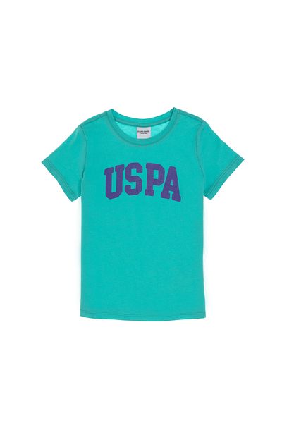 U.S. Polo Assn. Girl's Mint Crew Neck Cotton Glitter Uspa Printed Basic T-Shirt 50306042-Vr090