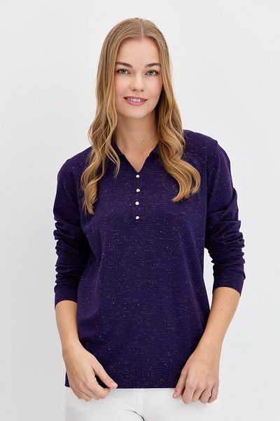 Desen Triko Γυναικείο γιακά Polo Angelina Basic Μπλούζα Μωβ