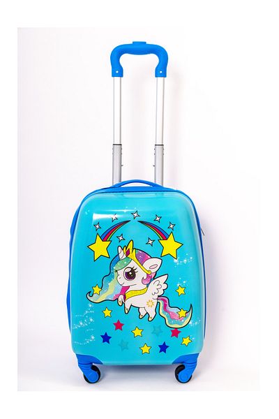 Mnuk Unicorn Character Character Hard-Sided Polycarbonate Kids Trolley Bag-16, Size-16 Inch, U105-Blue