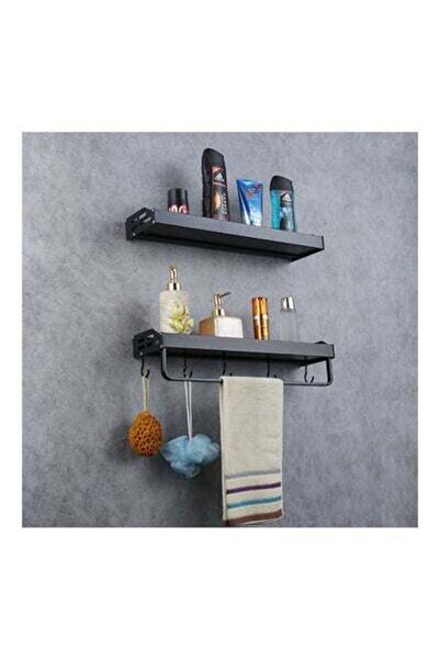 HALAMODO رف تخزين حمام مزدوج المساحة من الألومنيوم باللون الأسود