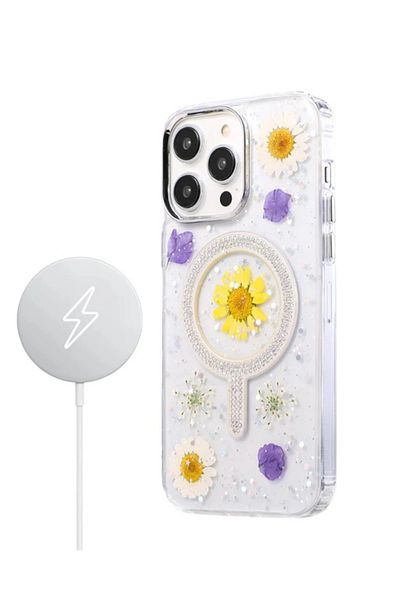 NewFace غطاء Magsafe لهاتف iPhone 15 Pro Flower - كريمي SPTGL