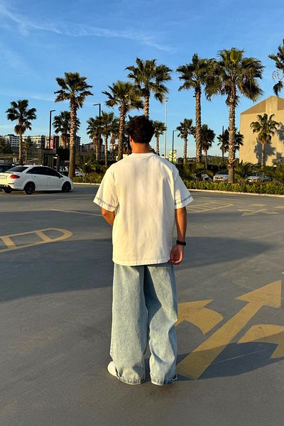 Flaw Wear Washed White T-Shirt with Border Embroidery
