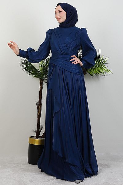 GİYZAMİLA Tulip Hijab Evening Dress Navy Blue