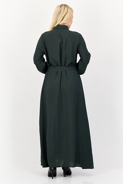 Bebe Women Plain Tie Closure Maxi Dress, Dark Green