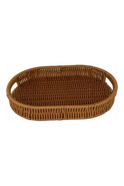 HALAMODO Oval Artificial Bamboo Tray Brown 29x19cm