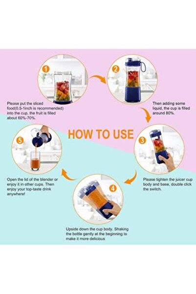 HALAMODO Multi-Design USB Rechargeable Electric Juice Blender 380.0 ml Blender-07 Dark Blue