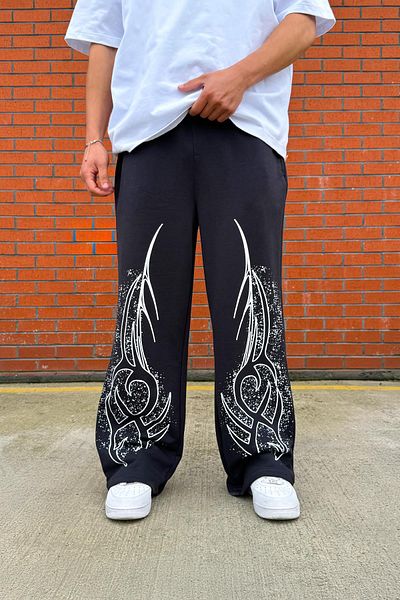 Flaw Wear Etnical Print Detail Smoked Baggy Sweatpants
