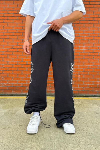 Flaw Wear Tribal Embroidery Detail Adjustable Leg Smoked Sweatpants