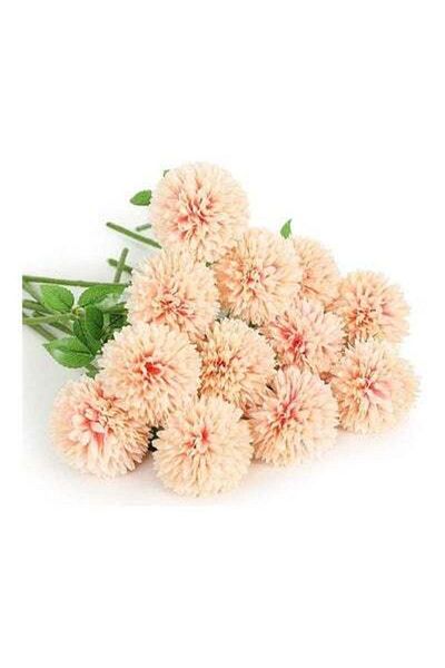 HALAMODO 12-Piece Artificial Chrysanthemum Ball Flower Beige/Green