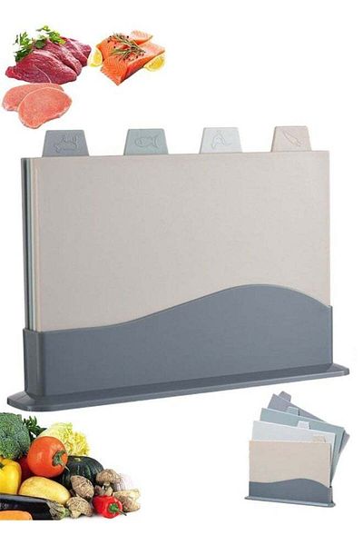 COOYA 4 PCS Cutting Board with Holder,with Index Color Coded,Preventing Cross Contamination,BPA Free