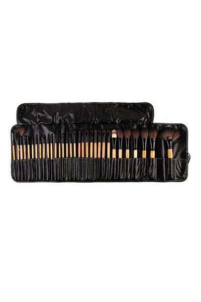 HALAMODO 32-Piece Print Logo Makeup Brushes Black