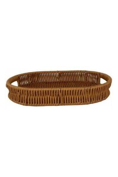 HALAMODO Oval Artificial Bamboo Tray Brown 29x19cm