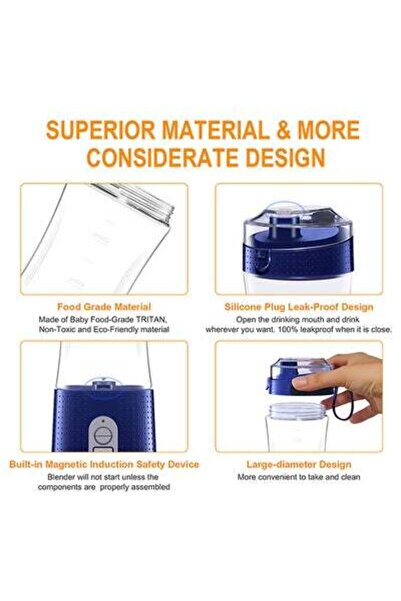 HALAMODO Multi-Design USB Rechargeable Electric Juice Blender 380.0 ml Blender-07 Dark Blue