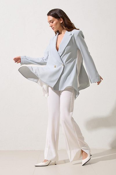 Setre Hazy Green Single Button Detailed Asymmetrical Jacket