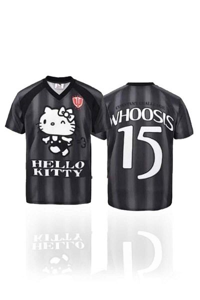 Köstebek Black Striped V-Neck Hello Kitty Whoosis Unisex T-Shirt