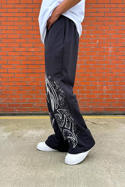 Flaw Wear Etnical Print Detail Smoked Baggy Sweatpants