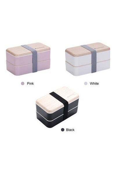 HALAMODO 2 Layers Microwave Heating Food Containers With Elastic Band Black/Beige 18.5x10.5x10.0cm