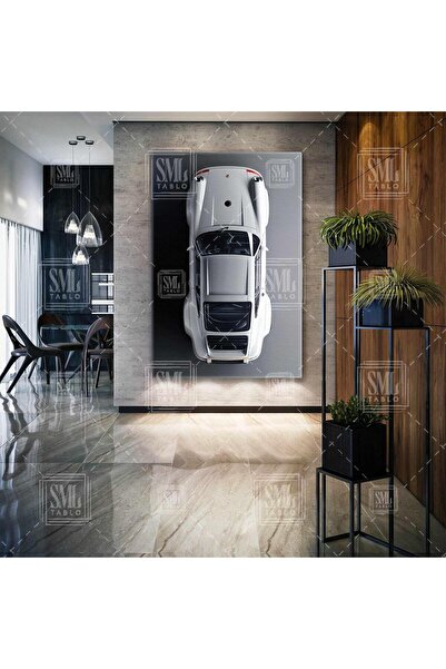 SML TABLO Beyaz Porsche Klasik Araba Efsane Dikey Kanvas Tablo