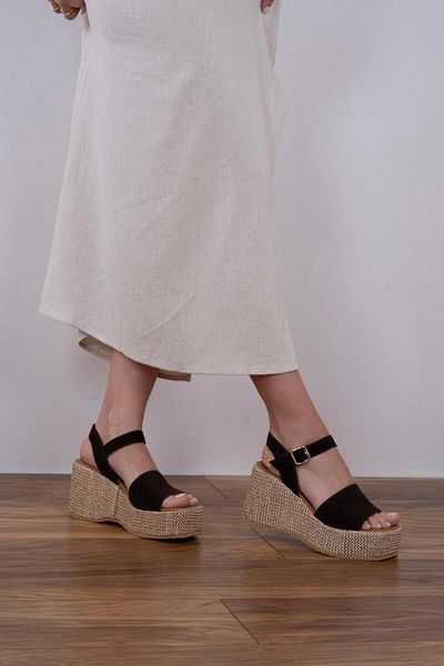 sovrana Real Leather Wedge Heel Sandals Bitter Brown Suede