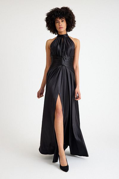 SpringStore Rochie de seară din satin cu talie neagră