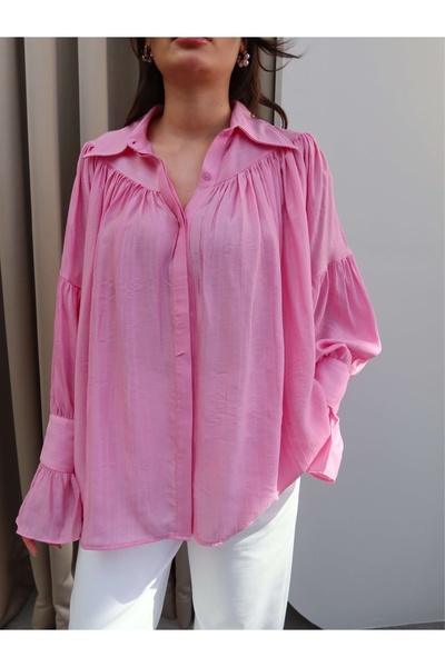 ESRAHELVACI Candy Pink Shirred Shirt