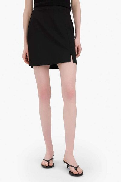 DeFacto New Season A-Line Regular Waist Basic Plain Slit Black Mini Skirt