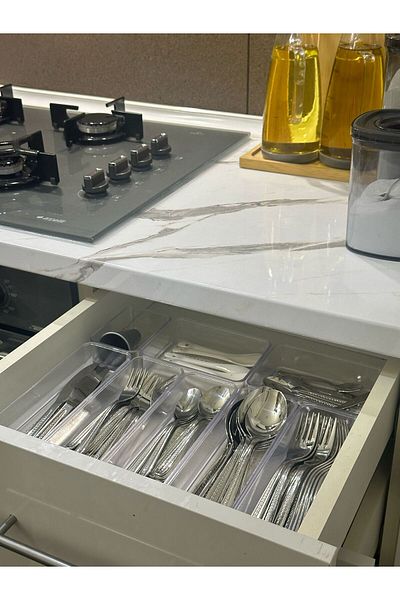 Bayev Leo 4 Pieces Transparent Dowry Holder Cutlery Spoon Organizer Can Be Superimposed Drawer Organizer