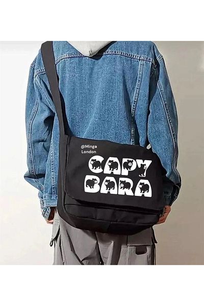 Minga London Black Capybara Text Animal School, Curs, Tutorat Geantă Messenger -Minga London