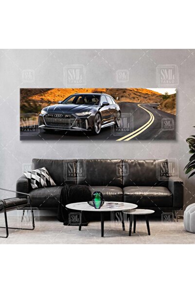 SML TABLO Yolda Hızla Giden Audi Rs6 Spor Araba Panoramik Yatay Kanvas Tablo