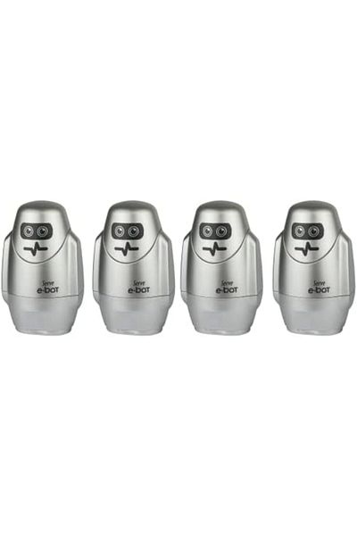 Mu Art E-Bot Pencil Sharpener with Eraser Metallic Gray Set of 4