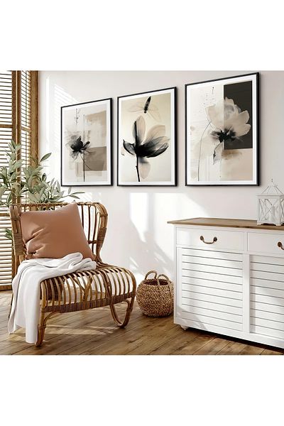 HOMEPACK Pictură cu cadru triplu din lemn Pictură poster din trei piese Hpn400