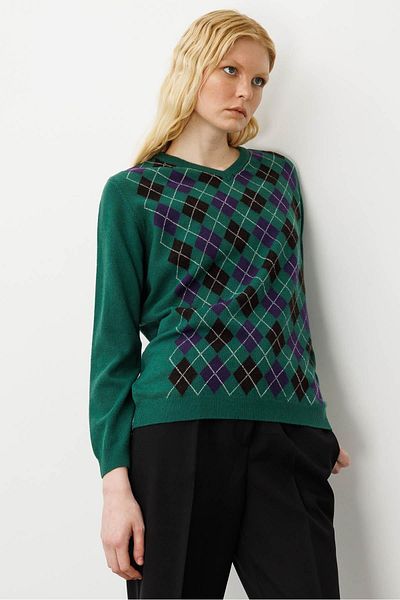 Desen Triko Women's V-Neck Diamond Wool Sweater Pre-Head