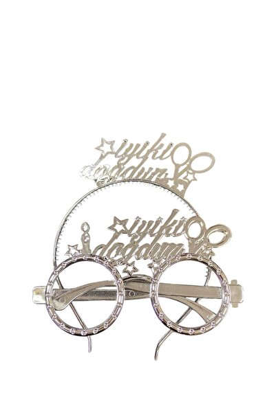 PM Party Concept Mika Crown-Set de ochelari rotund La mulți ani Argintiu