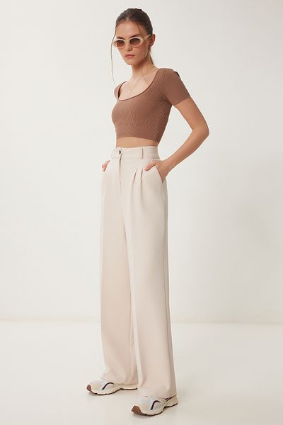 Lovelyİstanbul Pocketed Woven Palazzo Pants Cream Lhg0003