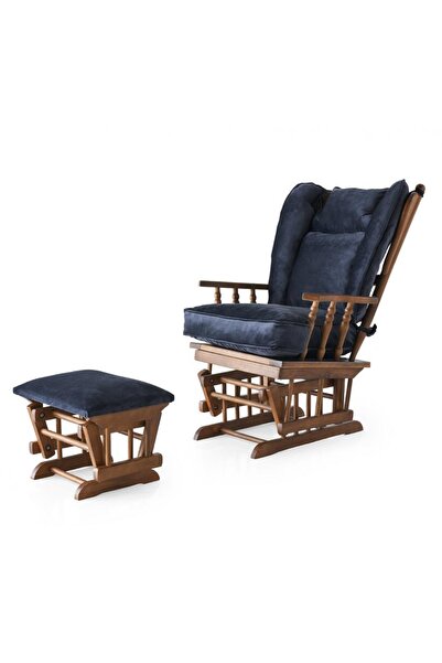 Reyo Home Ares Lacivert Sallanan Sandalye Baba Koltuğu Emzirme Sandalyesi Ceviz Ayak