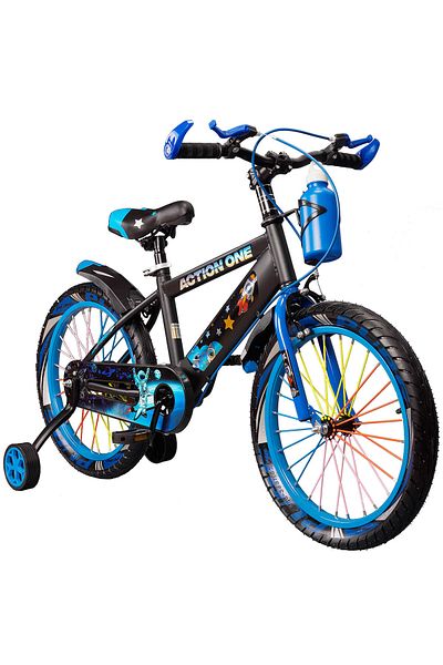 ACTION ONE Children's bicycle 6-8 years old with training wheels and water bottle holder Nova II, 18 inch, blue