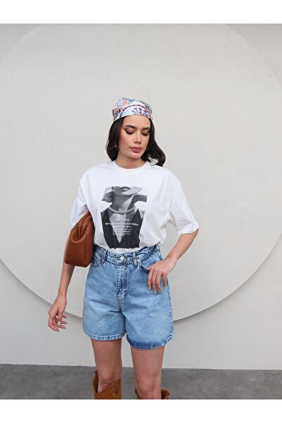 ESRAHELVACI Mavi Denim Bermuda Şort