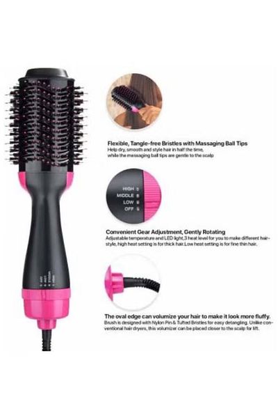 Primo Plus One Step Hair Dryer And Styler Brush Comb Black/Pink