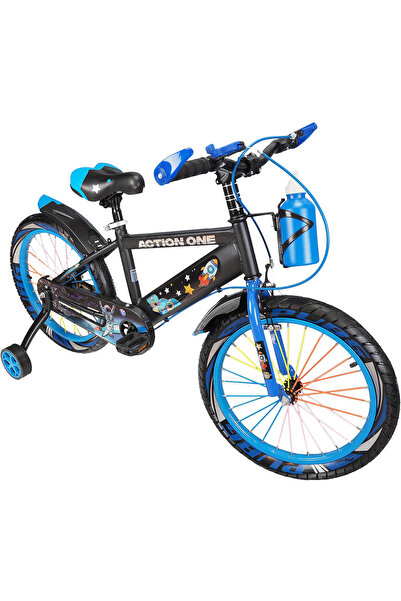 ACTION ONE Children's bicycle 6-8 years old with headlight and horn included, training wheels and water bottle Nova II, 18 inch, blue