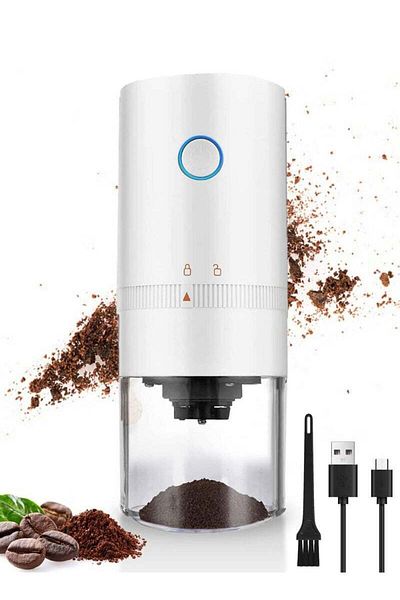 COOYA Electric Coffee Grinder, Portable Coffee Bean Grinder with Multi-Stage Grind Settings, Mini，White