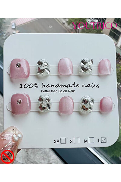 Youtrico أظافر لاصقة للأطفال مصنوعة يدويًا بنسبة 100%، لون أخضر كرتوني، آمنة ...